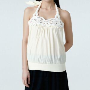 Y2K Vintage Babydoll Top Womens S Lace Sweetheart Halter Rosette Coquette Fairy